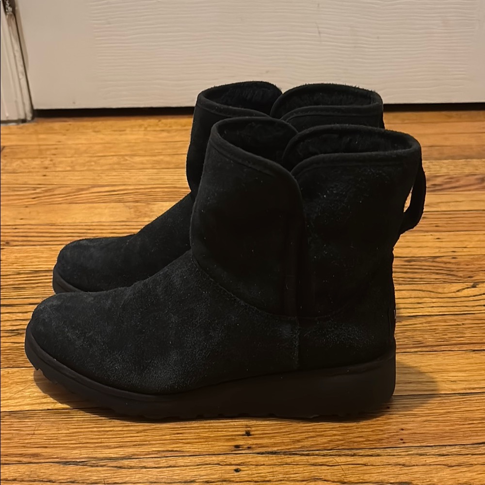 UGG Black Suede Short Booties with Pull Tab